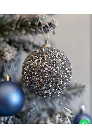Yılbaşı Süsü 2'li Parıltılı Top Gümüş 10 cm