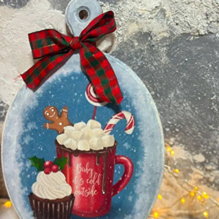 Uretti - Funda 1603 - El Yapımı Ahşap Yılbaşı  Panosu ve Aşçı Noel Baba Biblo 2'li Set