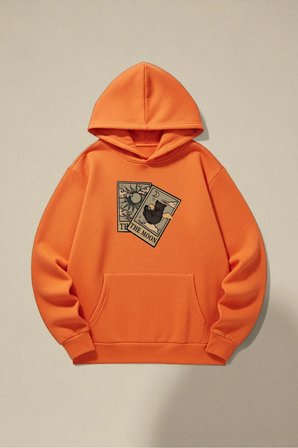 Unisex The Moon Tarot Kart Tasarım Baskılı Kapüşonlu Sweatshirt