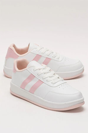 Unisex Düz Hafif Taban Günlük Sneaker Ayakkabı BEYAZ - PUDRA