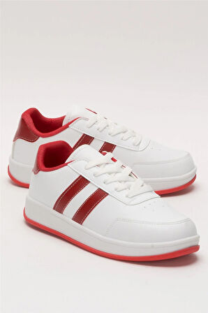 Unisex Düz Hafif Taban Günlük Sneaker Ayakkabı BEYAZ - KIRMIZI