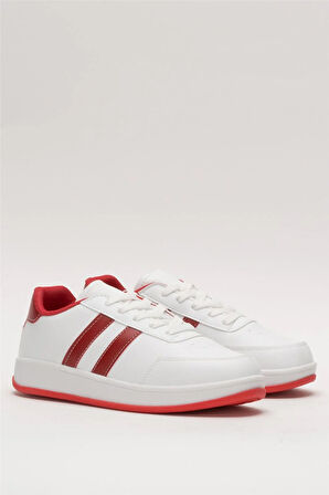 Unisex Düz Hafif Taban Günlük Sneaker Ayakkabı BEYAZ - KIRMIZI