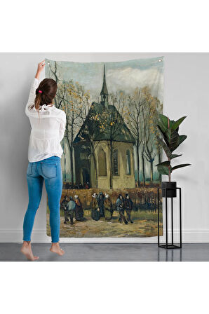 Vincent van Gogh - Cemaat Nuenen'deki Reform Kilisesinden Ayrılıyor Duvar Örtüsü-7466