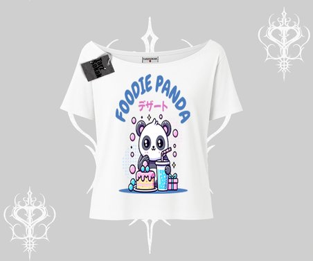 Kayık Yaka Tshirt Foodie Panda Tatlı ve Sevimli Panda Baskılı