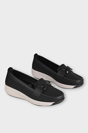 Ortopedik Taban Fiyonklu Anne Günlük Babet Ayakkabı SİYAH