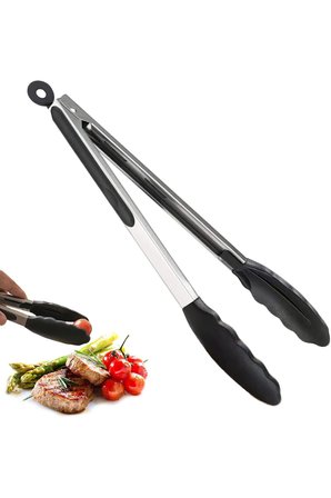 Silikon Uçlu Paslanmaz Çelik Servis Maşası Isıya Dayanıklı Mutfak Maşası Salata Izgara Et Mangal Pişirme ve Servis Maşası
