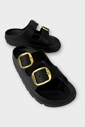 Yüksek Taban Tokalı Şık Kadın Terlik SİYAH