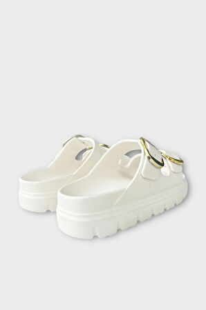 Yüksek Taban Tokalı Şık Kadın Terlik BEYAZ