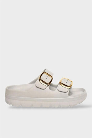 Yüksek Taban Tokalı Şık Kadın Terlik GRİ