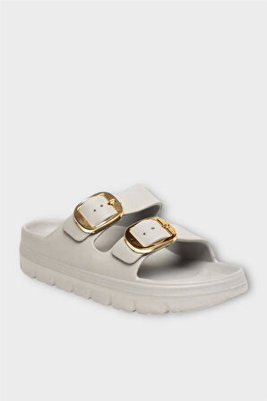 Yüksek Taban Tokalı Şık Kadın Terlik GRİ