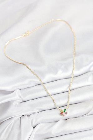 Pirinç Zirkon Taşlı Su Yolu Asorti Çiçek Model Gold Renk Kadın Kolye