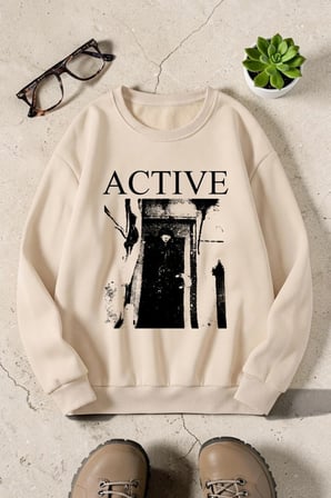 Unisex Baskılı Bisiklet Yaka Sweatshirt