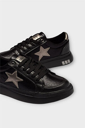 Kadın Yıldız Detay Şık Günlük Spor Sneaker Ayakkabı SİYAH
