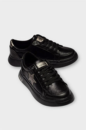 Kadın Yıldız Detay Şık Günlük Spor Sneaker Ayakkabı SİYAH