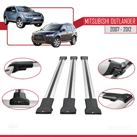 Mitsubishi Outlander 2 2007-2012 Arası ile Uyumlu FLY Model Ara Atkı Tavan Barı Gri 2 Adet