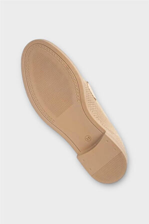 Toka Detaylı Triko Loafer Günlük Kadın Babet Ayakkabı BEJ