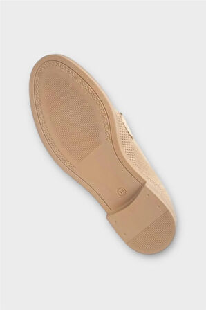 Toka Detaylı Triko Loafer Günlük Kadın Babet Ayakkabı BEJ