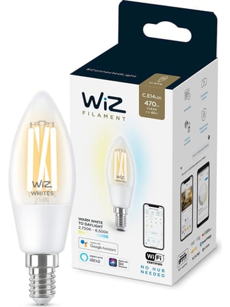 WiZ Wi-Fi Beyaz Ambiyans Akıllı Filament Ampul 40W - C35 - E14 İnce Duy  3 adet 