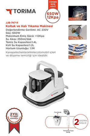 Torima JJB-747 Koltuk ve Halı Yıkama Makinesi + CB-08C Çok Fonksiyonlu Buharlı Temizleyici