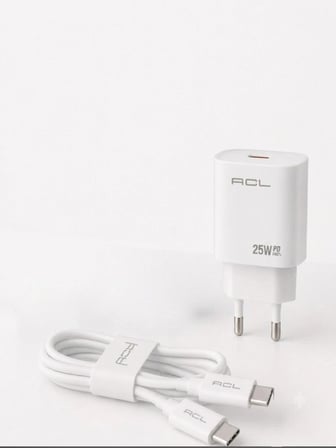 Acl L15 25W PD Hızlı Şarj Aleti ve Type-C to Type-C Kablo Seti Beyaz 1 Metre 3.4A