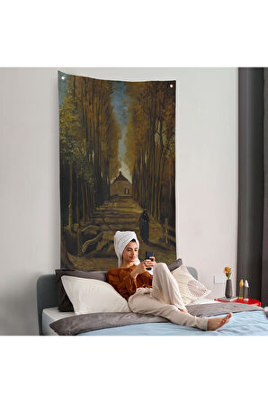 Vincent van Gogh - Sonbaharda Kavaklı Yol Duvar Örtüsü - Avenue of Poplars in Autumn-7473