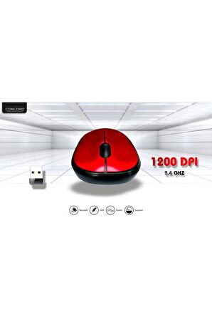 Wireless 1200 Dpı Kablosuz Optik Mouse - Kablosuz Mause C-13L Kırmızı