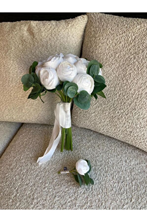 Okaliptüslü Şakayık gelin buketi