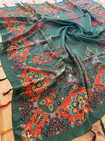 Etnik  110x110 cm Pareo Eşarp Şal Paisley 1757089