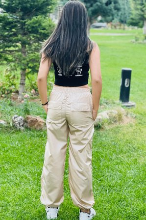 Kız Çocuk Jogger Yüksel Bel Paraşüt Pantolon