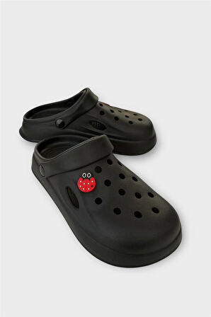 Kadın Comfort Uğur Böceği Tokalı Medikal Hemşire Sabo Terlik SİYAH