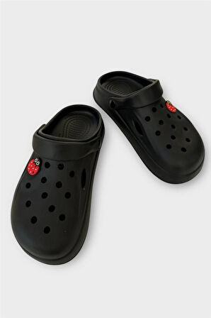 Kadın Comfort Uğur Böceği Tokalı Medikal Hemşire Sabo Terlik SİYAH