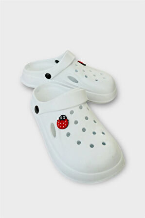 Kadın Comfort Uğur Böceği Tokalı Medikal Hemşire Sabo Terlik BEYAZ