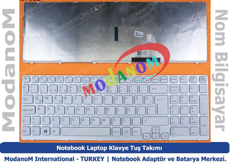 Sony Vaio SVE15125YC Klavye Türkçe Beyaz Çerçeveli
