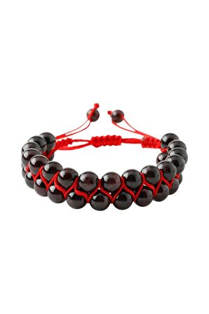Bordo Granat Lal 8mm Çift Sıra Makrome Doğal Taş Bileklik