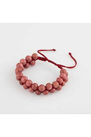 Pembe Jasper 8mm Çift Sıra Makrome Doğal Taş Bileklik