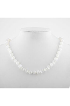 Selenit 8 Mm Düğümlü Doğal Taş Kolye