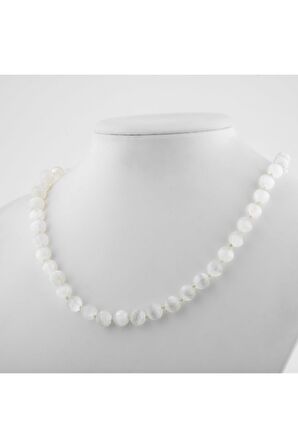 Selenit 8 Mm Düğümlü Doğal Taş Kolye