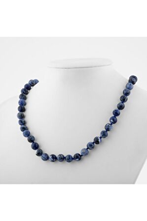 Sodalit 8 mm Düğümlü Doğal Taş Kolye