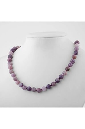 Lepidolit 8 Mm Düğümlü Doğal Taş Kolye