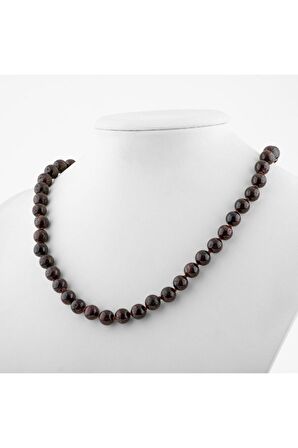 Bordo Granat Lal 8 mm Düğümlü Doğal Taş Kolye