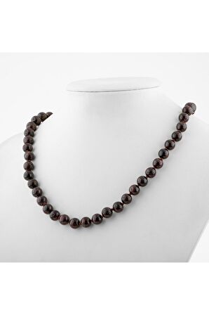 Bordo Granat Lal 8 Mm Düğümlü Doğal Taş Kolye