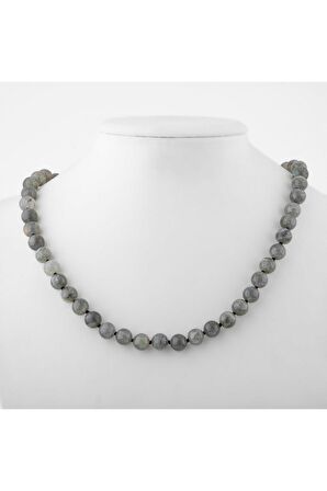 Labradorit 8 mm Düğümlü Doğal Taş Kolye