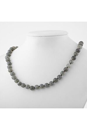 Labradorit 8 mm Düğümlü Doğal Taş Kolye