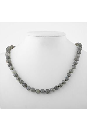 Labradorit 8 Mm Düğümlü Doğal Taş Kolye