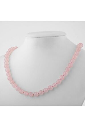 Pembe Kuvars (Gül Kuvars) 8 mm Düğümlü Doğal Taş Kolye