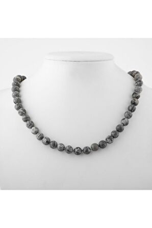 Gri Jasper 8 mm Düğümlü Doğal Taş Kolye