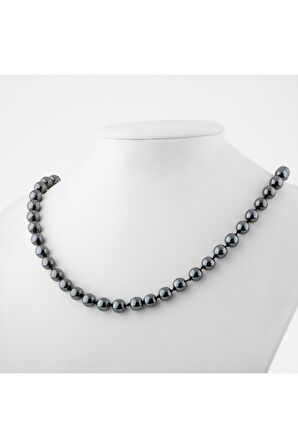Hematit 8 mm Düğümlü Doğal Taş Kolye