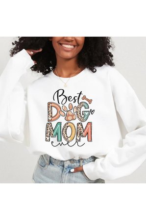 Best Dog Mom Baskılı Oversize Bisiklet Yaka Sweatshirt Unisex Yetişkin Kalın Kumaş
