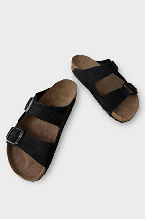 Unisex Çift Tokalı Ortopedik Terlik SİYAH