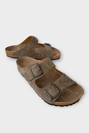 Unisex Çift Tokalı Ortopedik Terlik VİZON